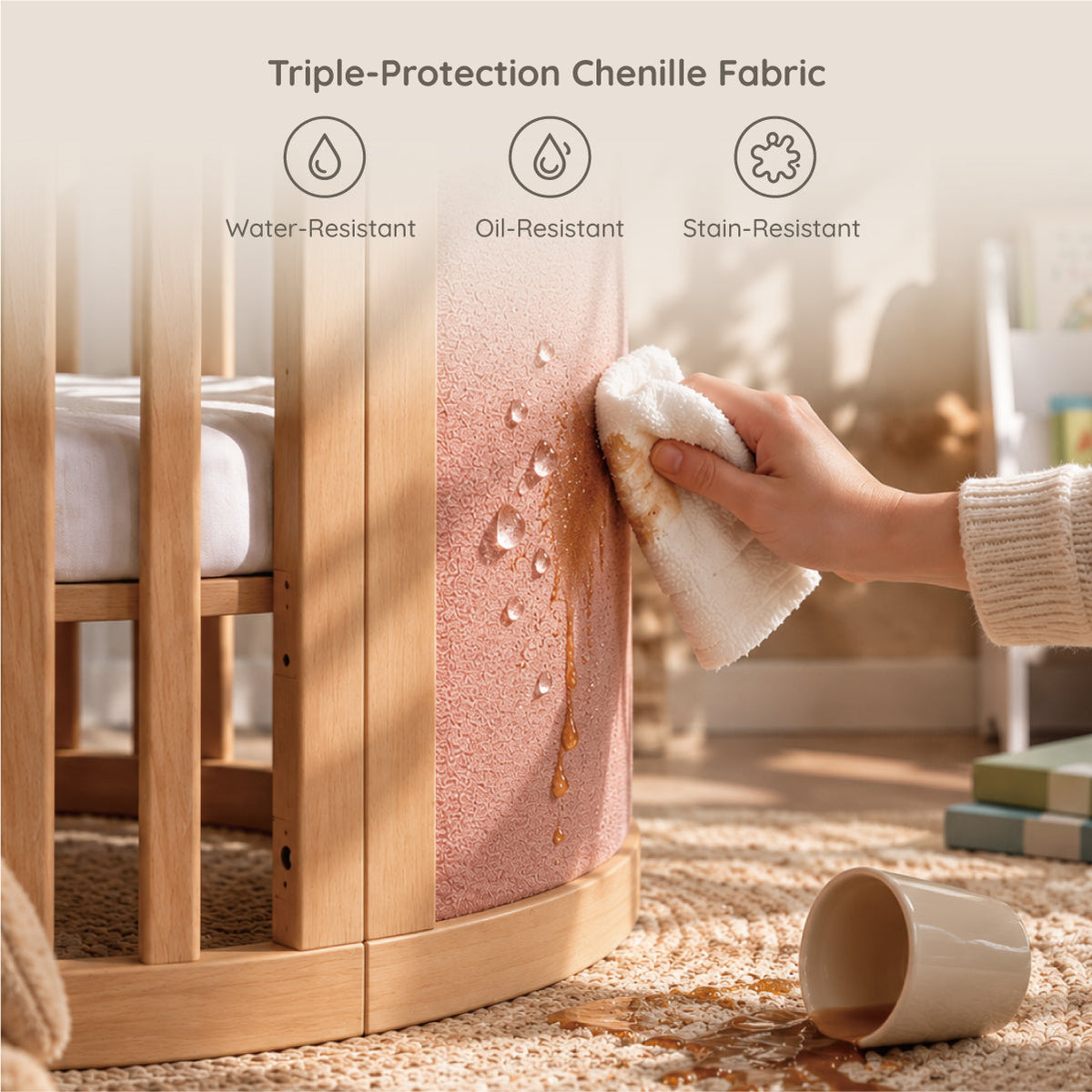 Eden Elite triple-protection chenille end panel wiped clean