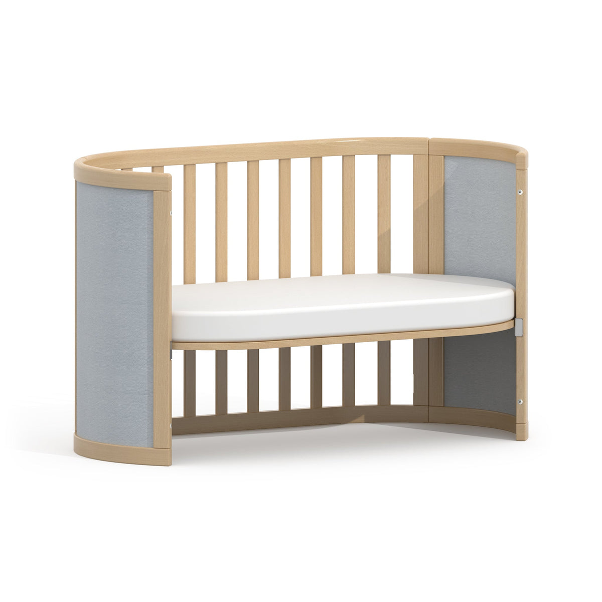 Boori Eden Elite Oval Cot Light Blueberry & Beech with one end open