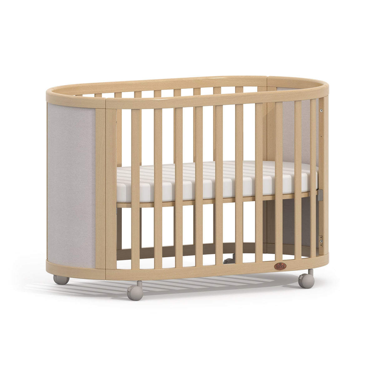 Boori Eden Elite Oval Cot in Light Truffle & Beech with high mattress base