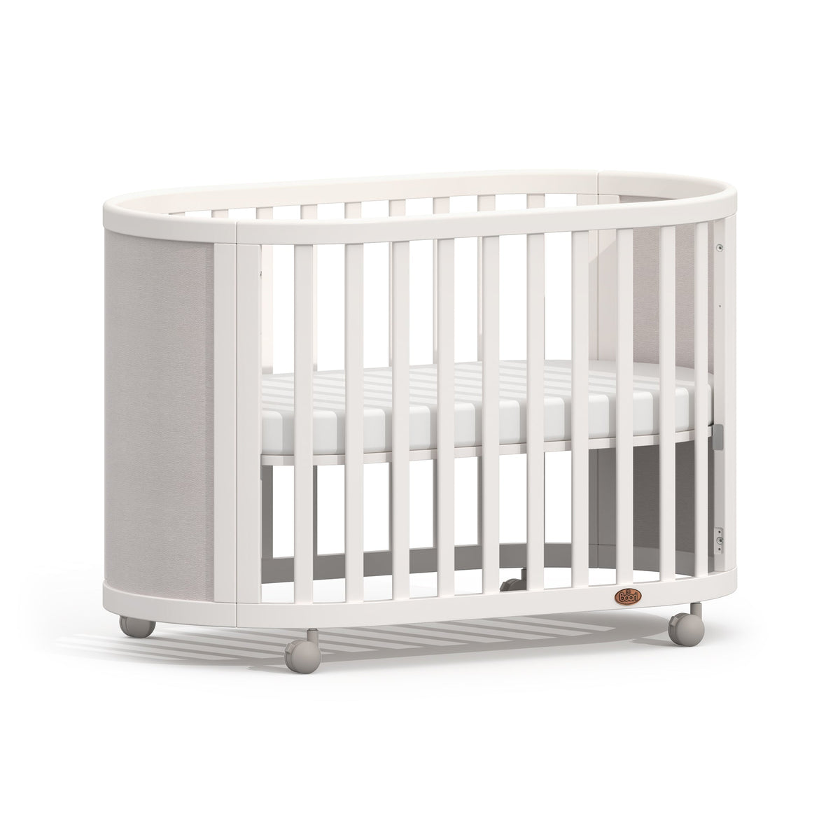 Boori Eden Elite Oval Cot in Light Truffle & White with high mattress base
