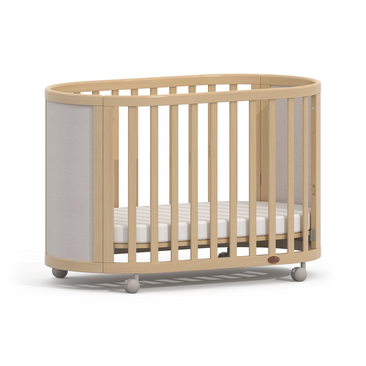 Boori Eden Elite Oval Cot Light Truffle & Beech with low mattress base