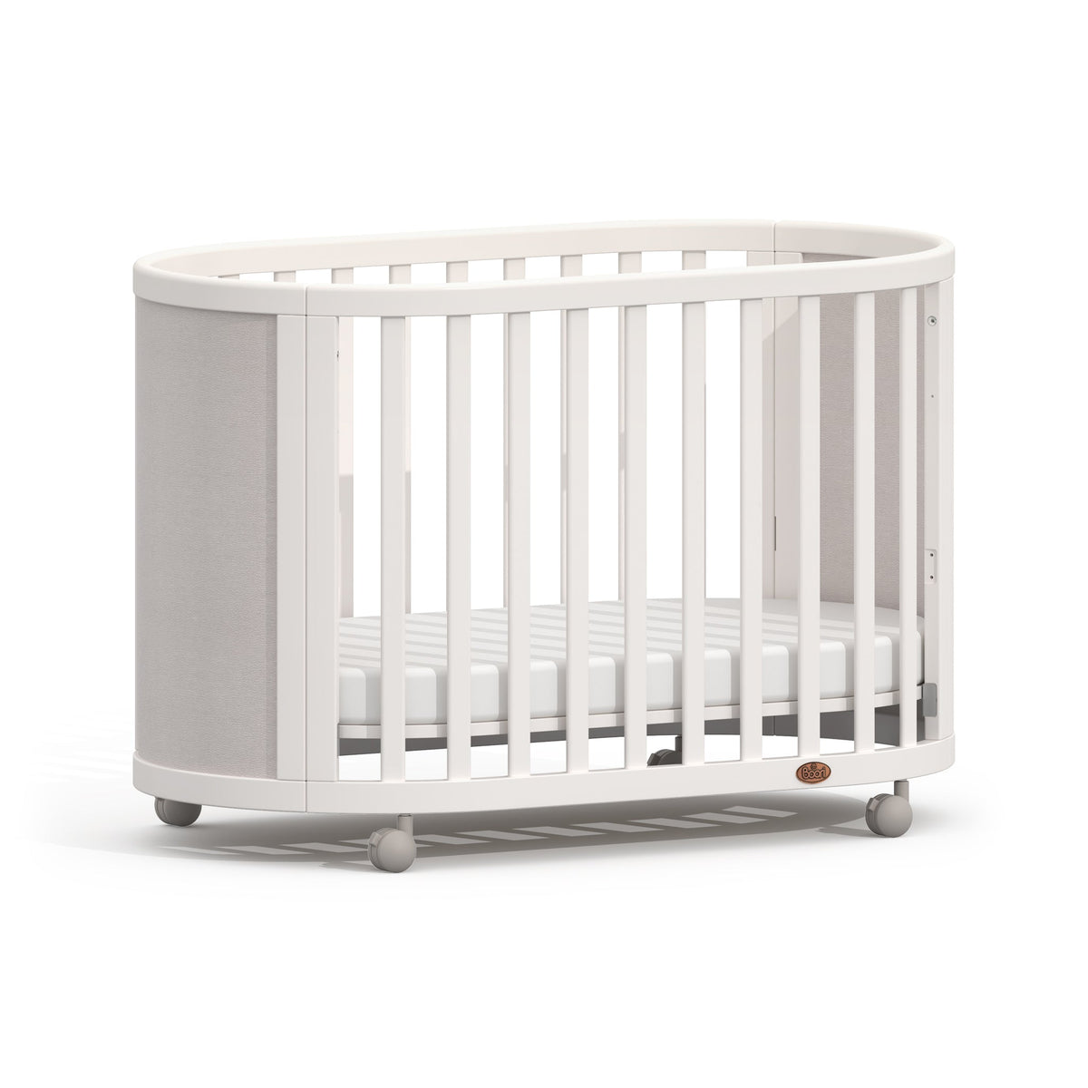 Boori Eden Elite Oval Cot Light Truffle & White with low mattress base
