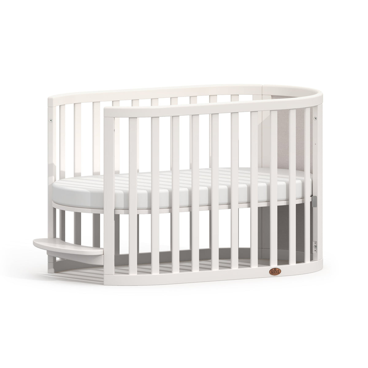 Boori Eden Elite Oval Cot Light Truffle & White in toddler bed mode