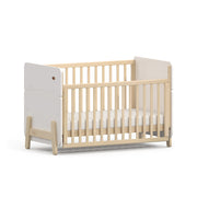 Boori Natty Ergonomic Cot Bed in White & Natural with drop side lowered