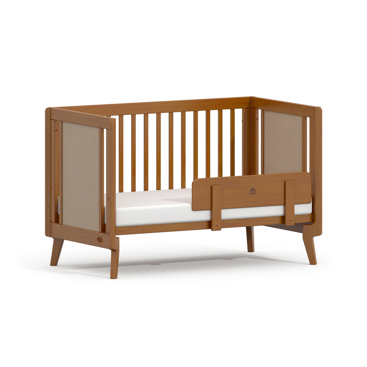 Boori Noosa Cot Bed Pecan converted to a toddler bed with the toddler guard panel