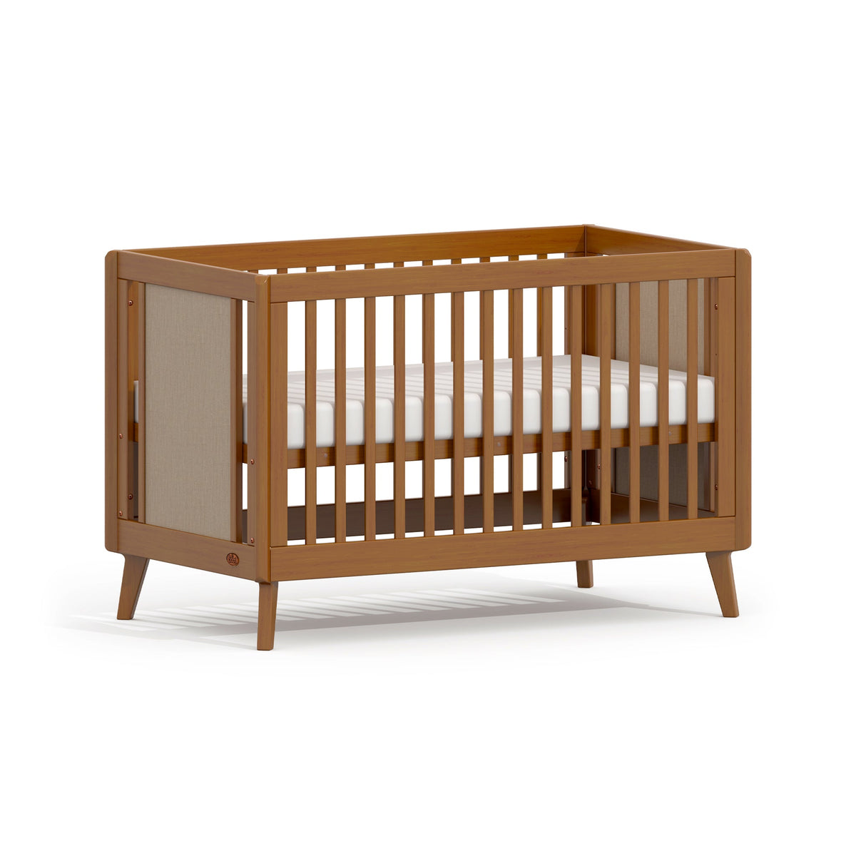 Boori Noosa Cot Bed V26 in Pecan with mattress base in the high position