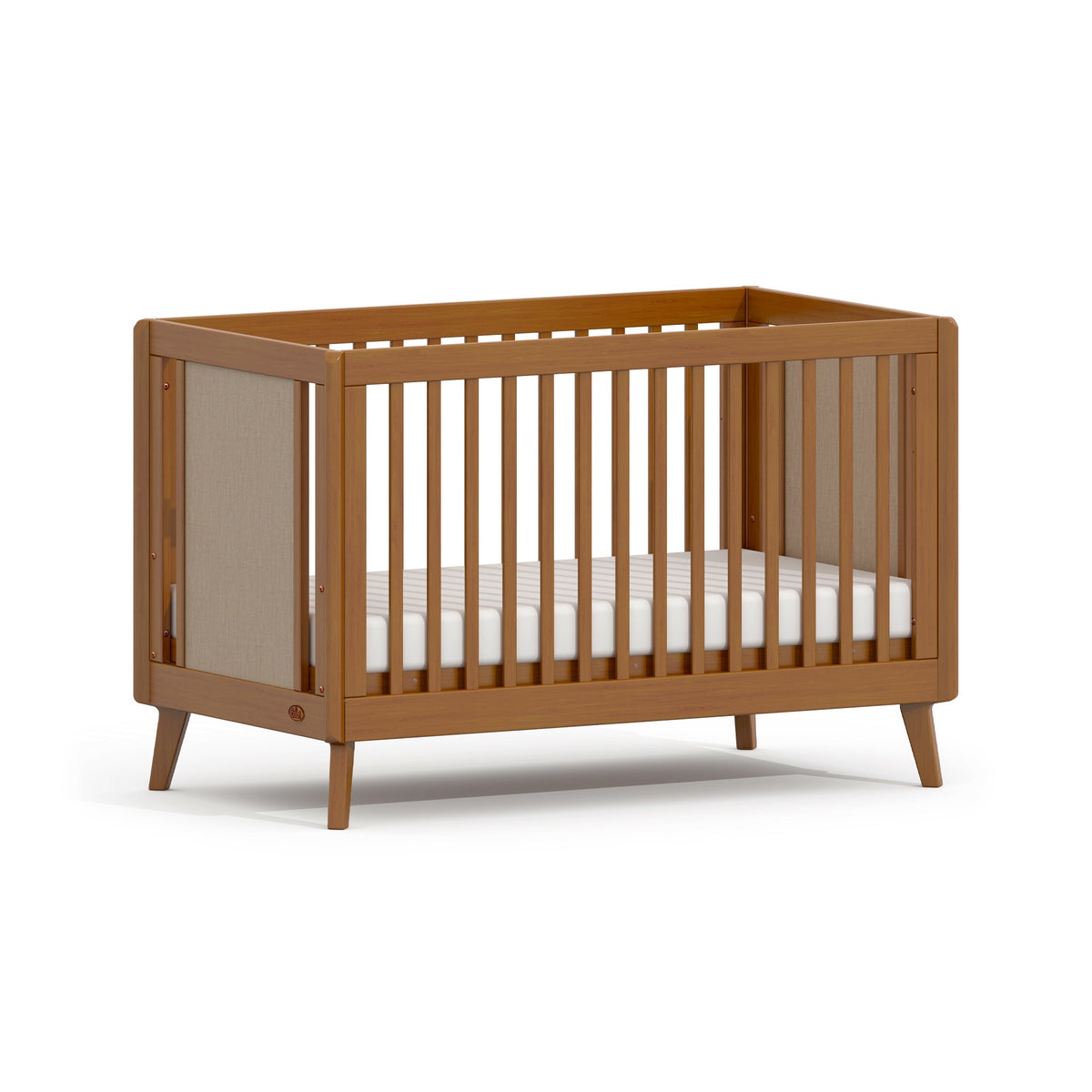 Boori Noosa Cot Bed Pecan with mattress base in the low position