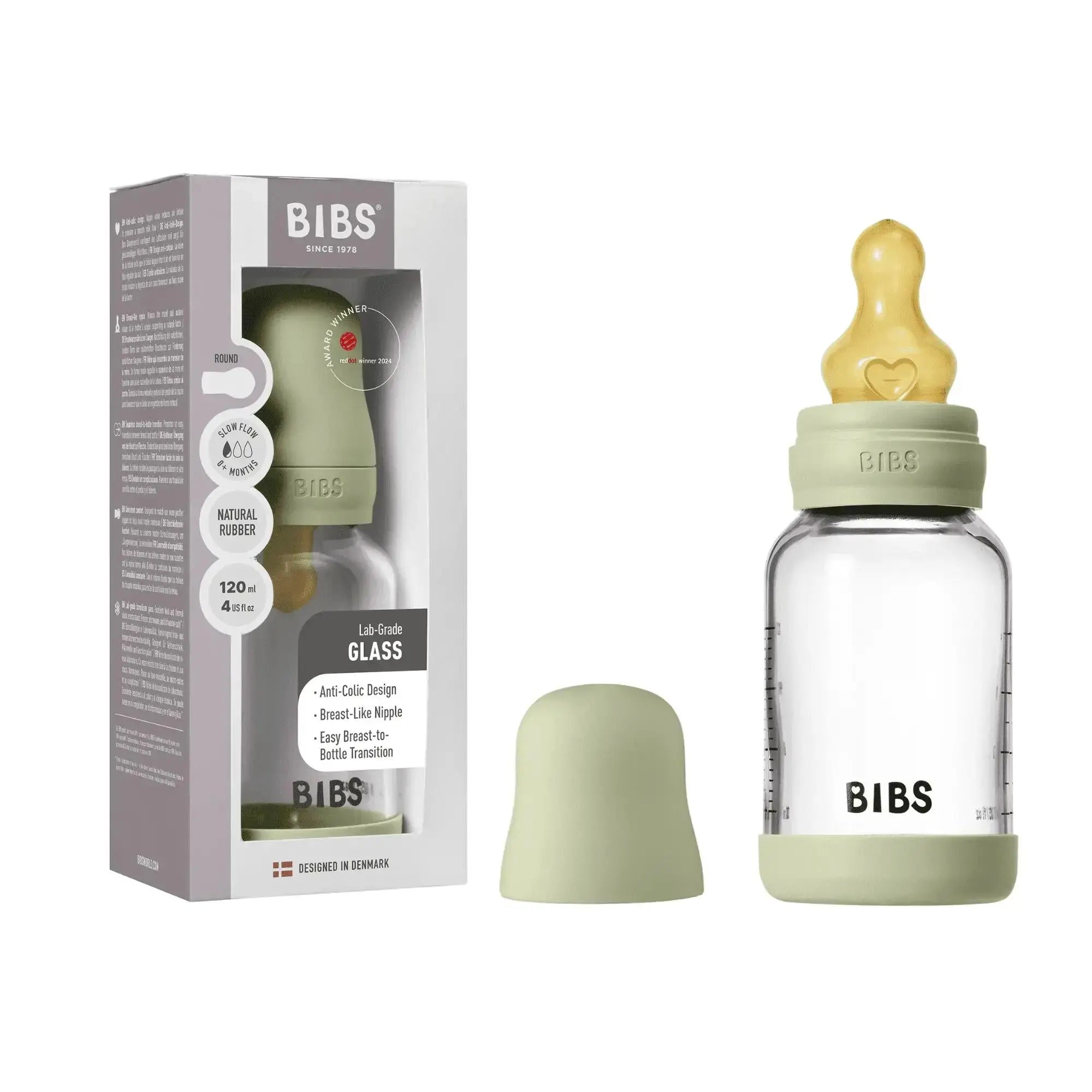 BIBS Baby Glass Bottle Set 120ml Latex - Sage