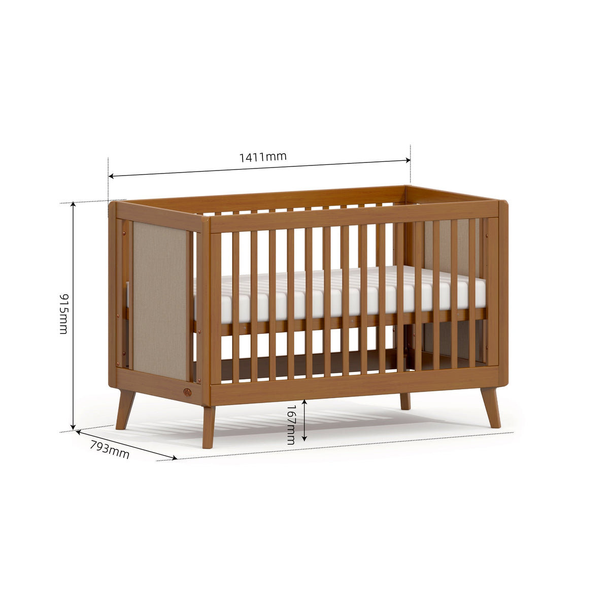 Boori Noosa Cot Bed dimensions diagram, 141.4cm long and 79.3cm wide