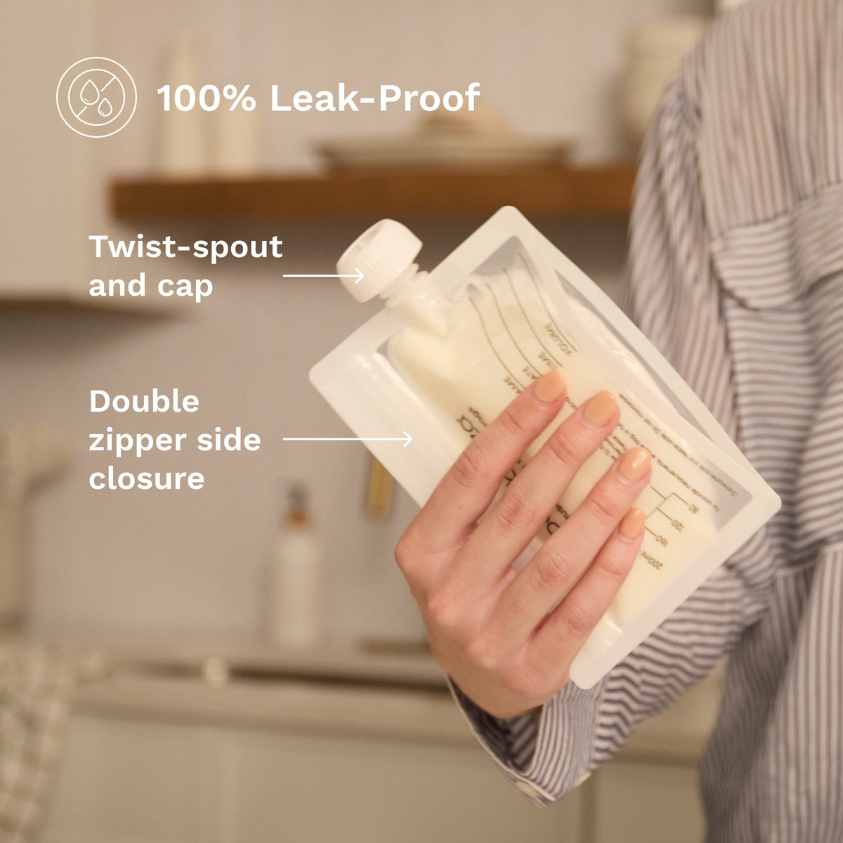 Baby Brezza breast milk bag leak-proof twist spout and double zip