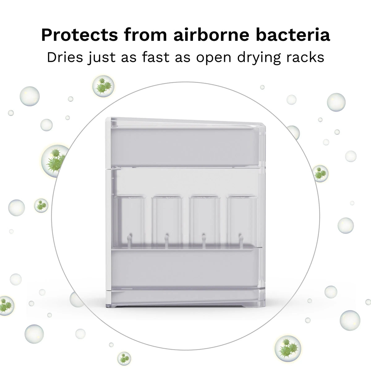 Baby Brezza Covered Drying Rack protects bottles from airborne bacteria
