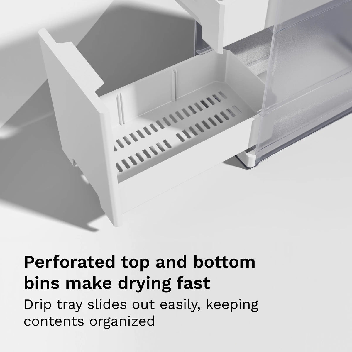 Baby Brezza Covered Drying Rack perforated bins and slide-out drip tray