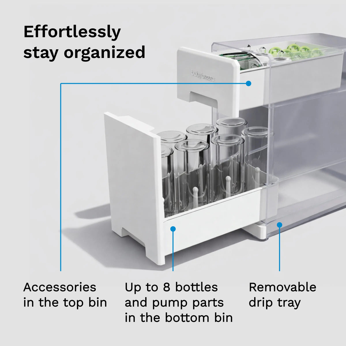 Baby Brezza Covered Drying Rack keeps bottles and accessories organised