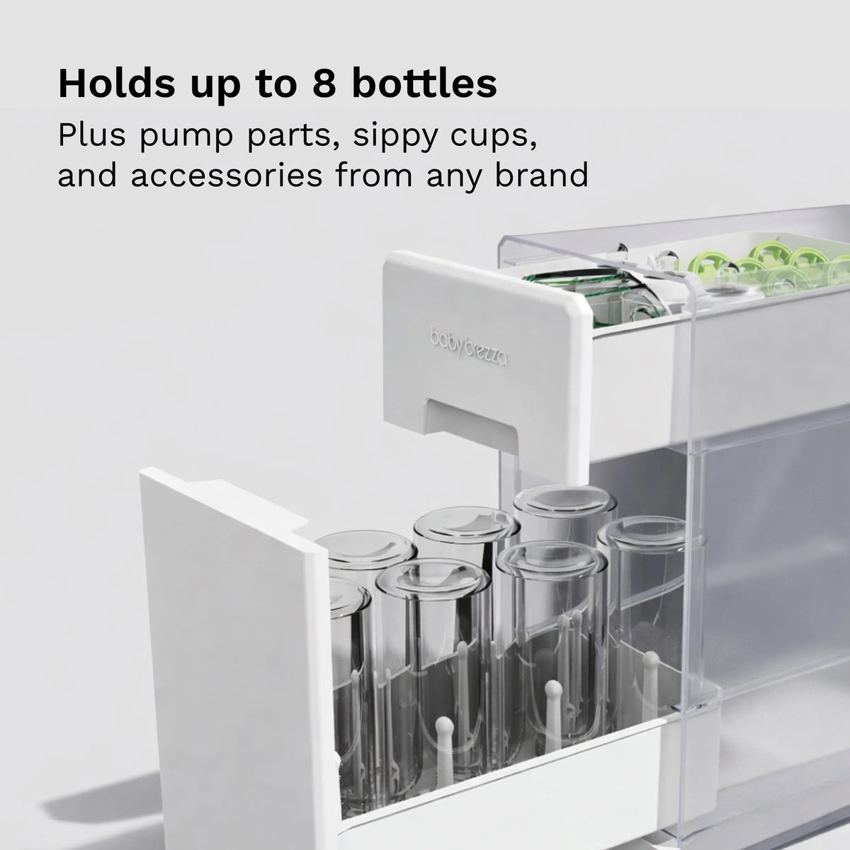 Baby Brezza Covered Drying Rack holds up to 8 bottles