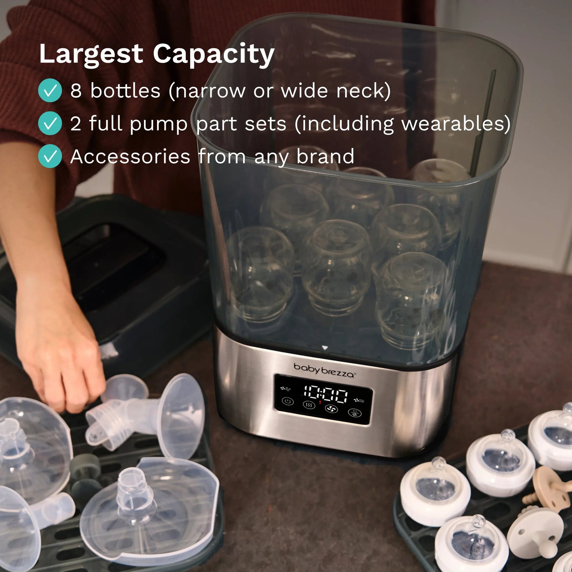 Baby Brezza SuperQuick steriliser and dryer, Stainless Steel, LCD control panel