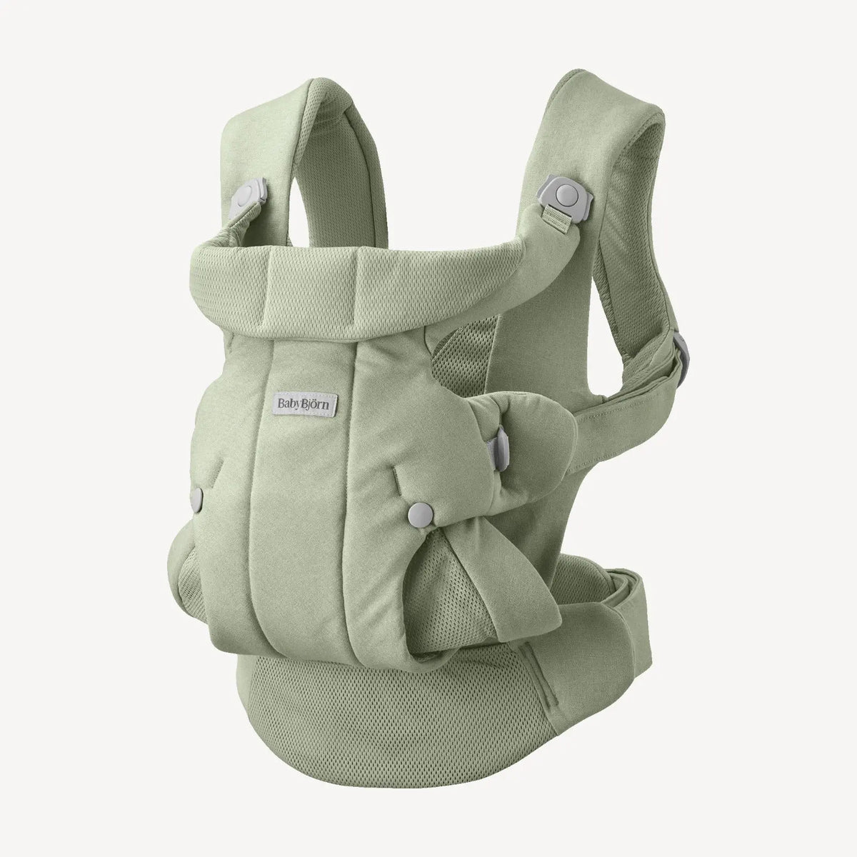 BabyBjorn Baby Carrier Hold in Light Green Brushed Woven – front view