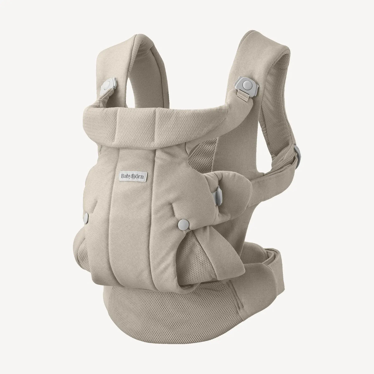 BabyBjorn Baby Carrier Hold in Sand Grey Brushed Woven – front view