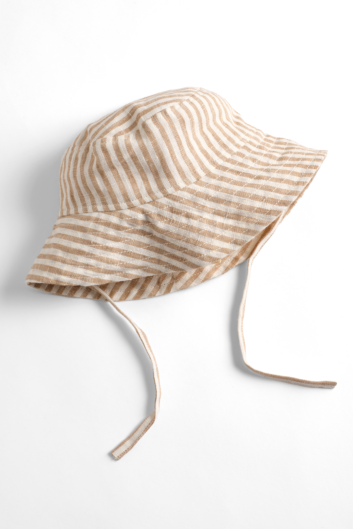 Mumma Etcetera Baby & Toddler Hat in Burleigh, cream and tan stripe handwoven linen sun hat