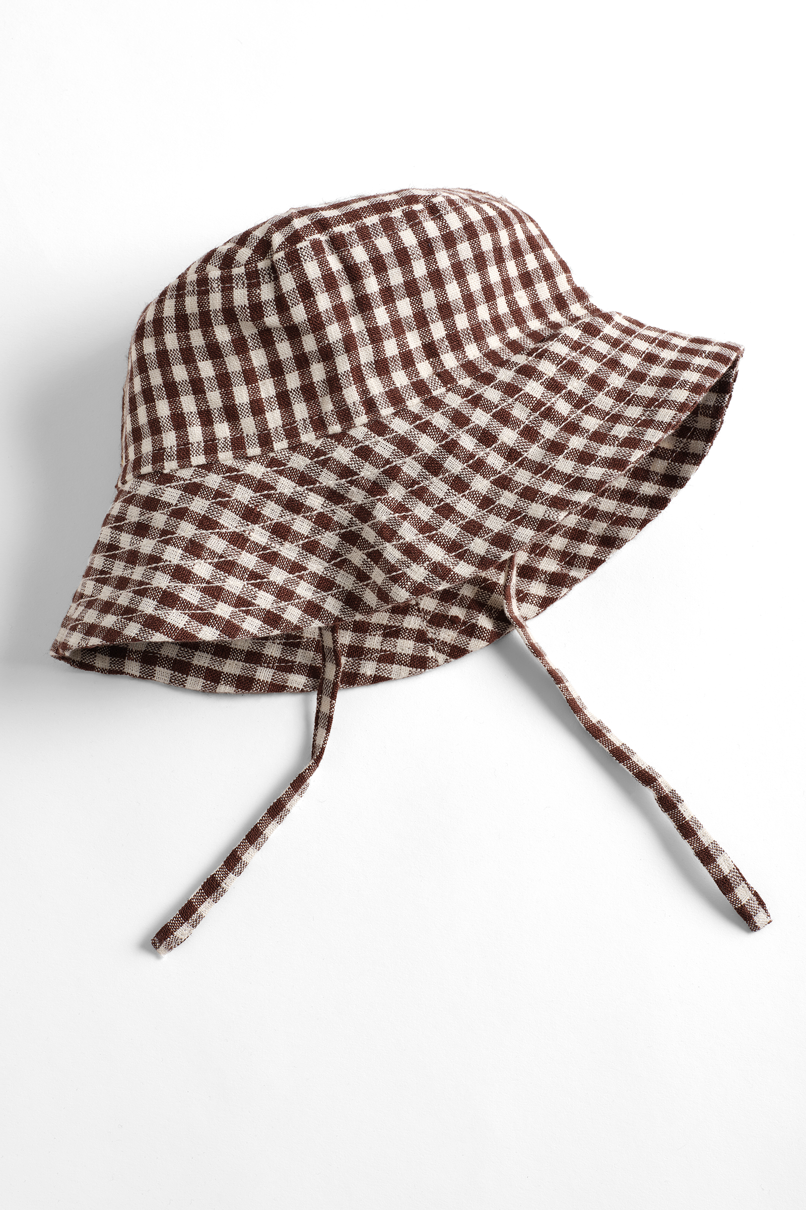 Mumma Etcetera Baby & Toddler Hat in Elston, chocolate and cream gingham handwoven linen sun hat
