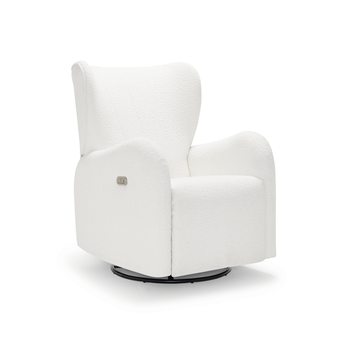 Animation of the Babyrest Celeste Electric Nursery Chair in White Boucle moving through its one-action recline
