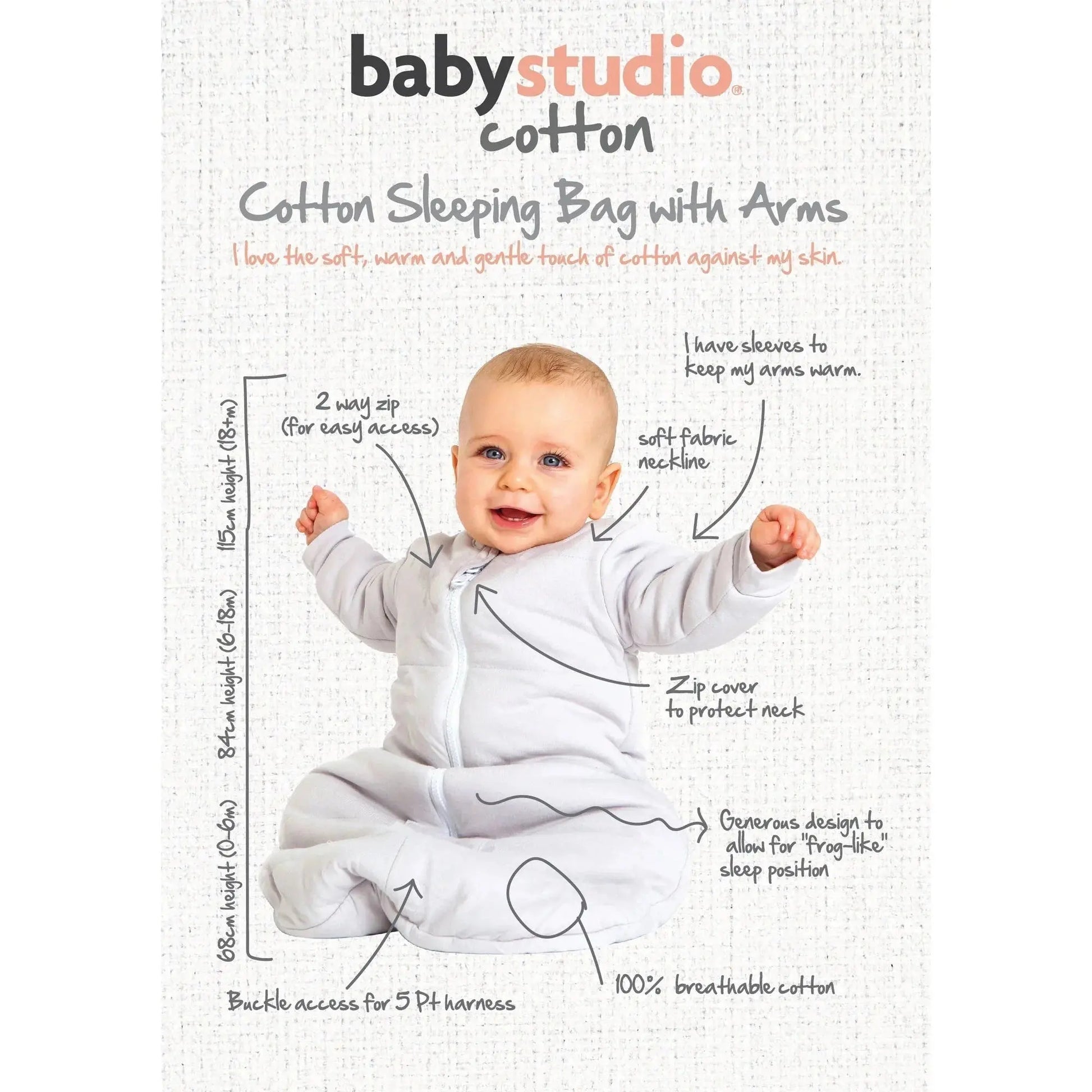 Babystudio Sleeping Bag Cotton without arms 2.5 TOG