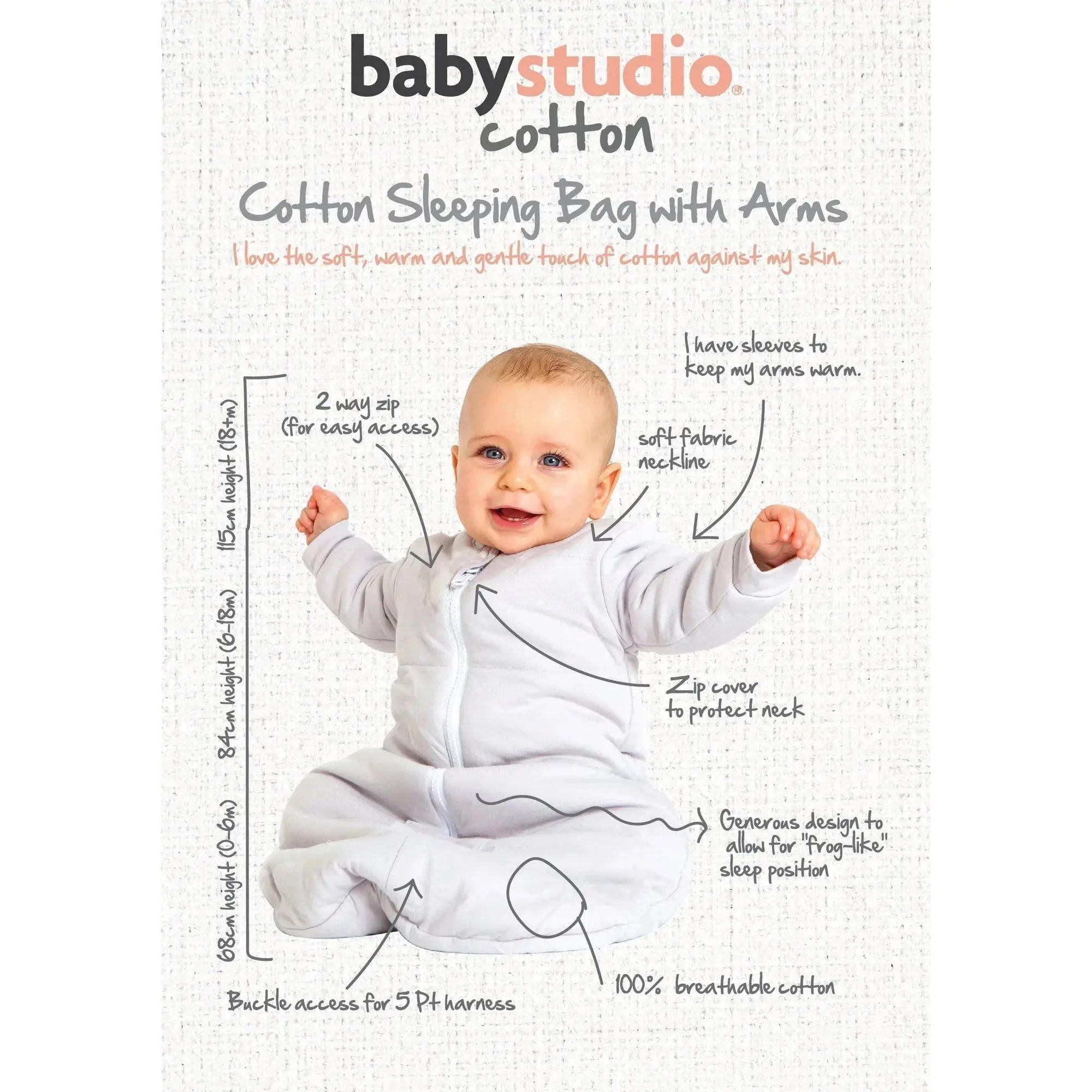 Babystudio Sleeping Bag Cotton without arms 2.5 TOG