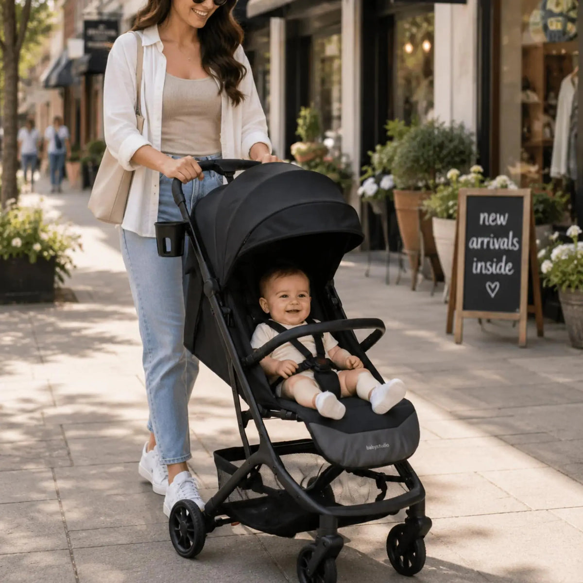 Babystudio Wings Travel Stroller folded — cabin-approved size for airline overhead compartment