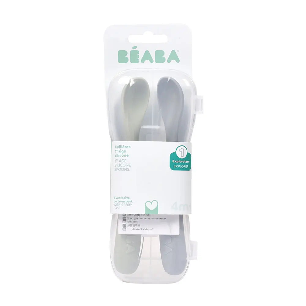 Beaba 1st Stage Silicone Spoons 2 Pack - Misty Green/Pebble