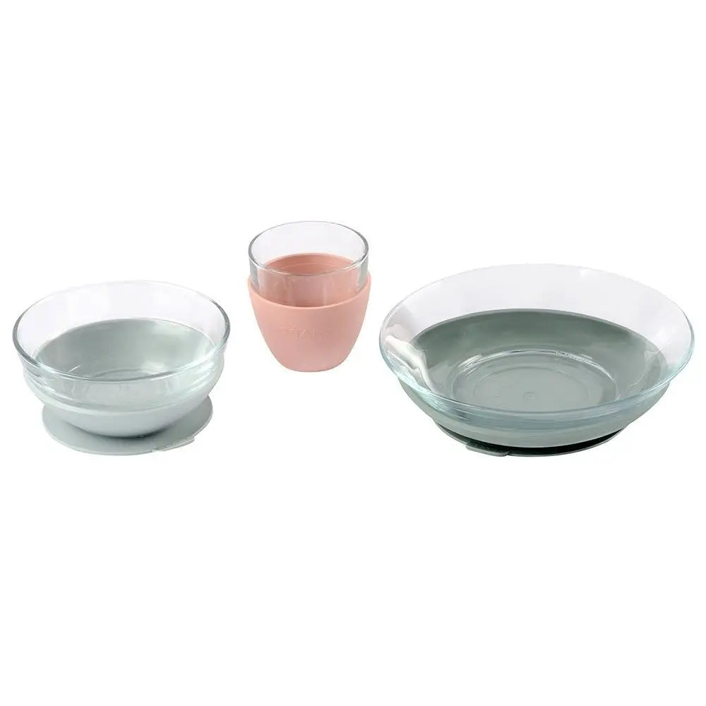 Beaba Duralex Glass Meal Set With Soft Protective Suction Pad - Eucalyptus