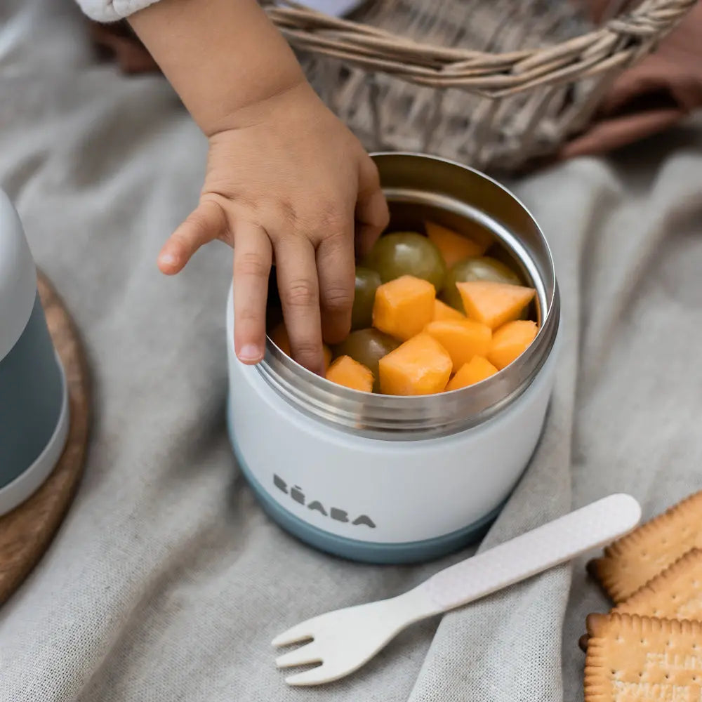 Beaba Stainless Steel Isothermal Portion 500ml - Baltic Blue / White