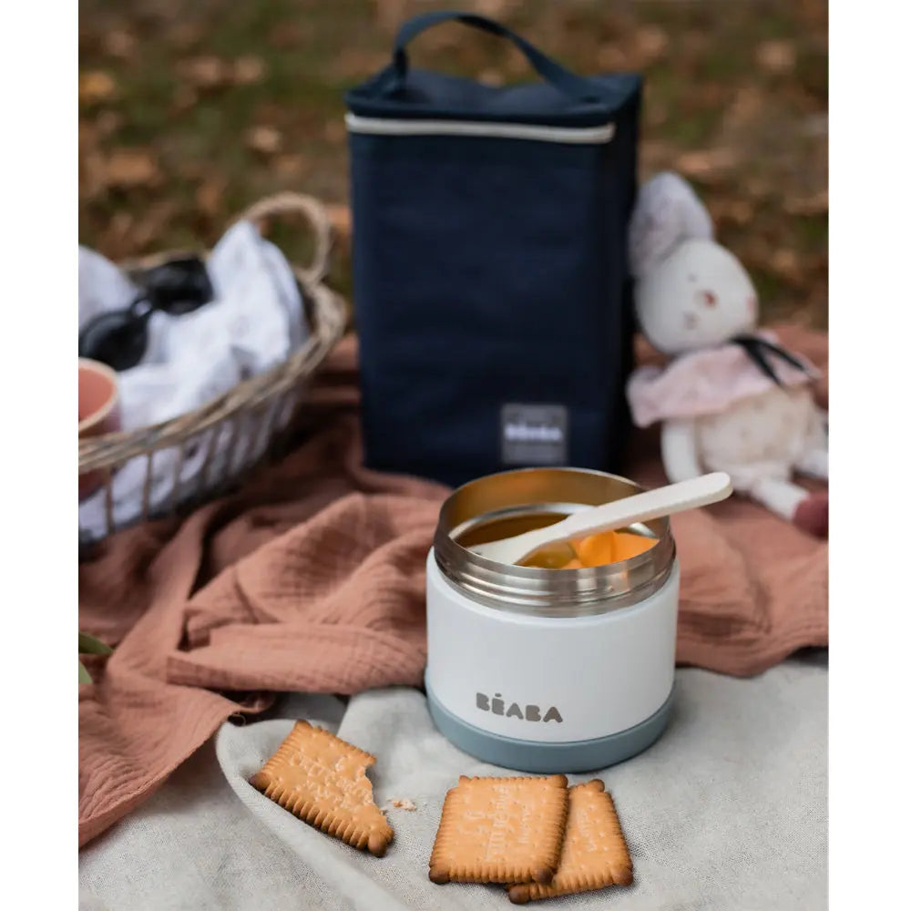 Beaba Stainless Steel Isothermal Portion 500ml - Baltic Blue / White
