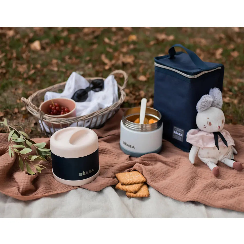 Beaba Stainless Steel Isothermal Portion 500ml - Light Pink / Night Blue