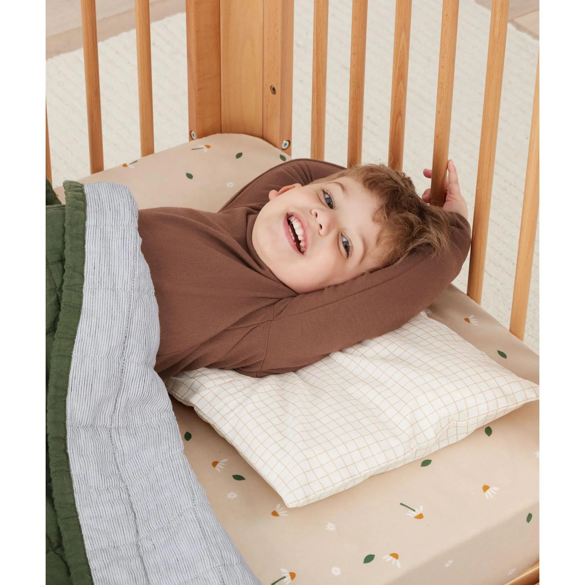 Organic Toddler Pillow Case Caramel Grid
