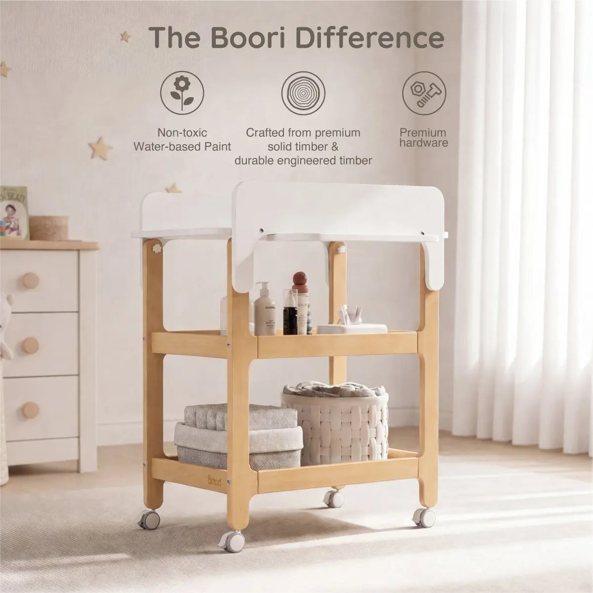 Boori Alva Ergonomic Changer – overhead view showing generous changing surface