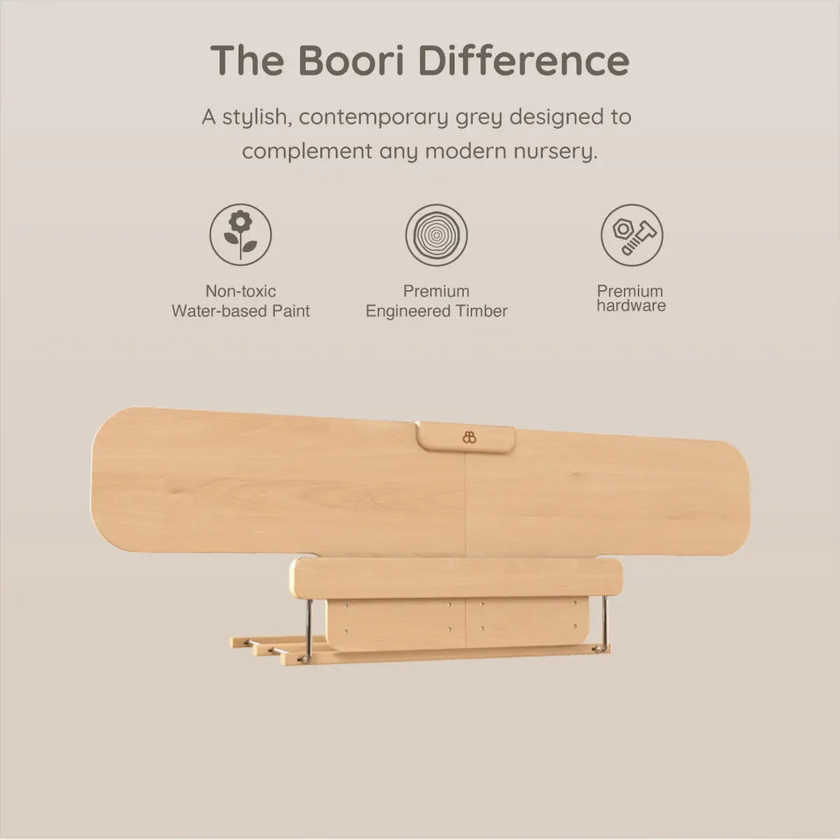 Boori bed guard panel in a bedroom setting