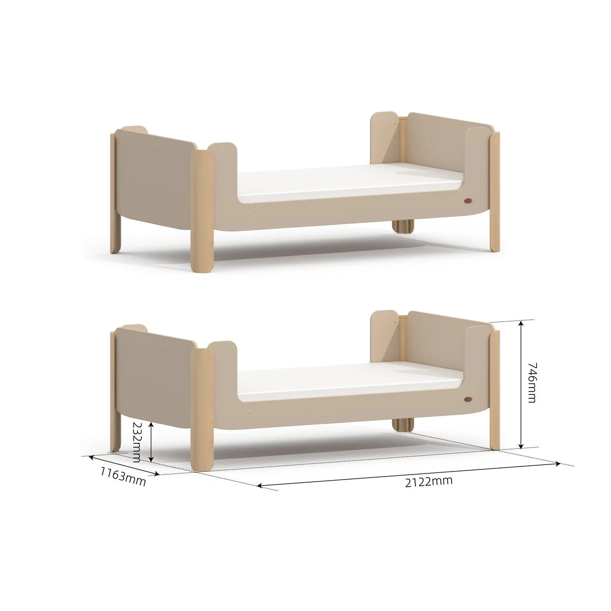 Boori Yarra bunk bed separated into two king single beds, dimensions diagram