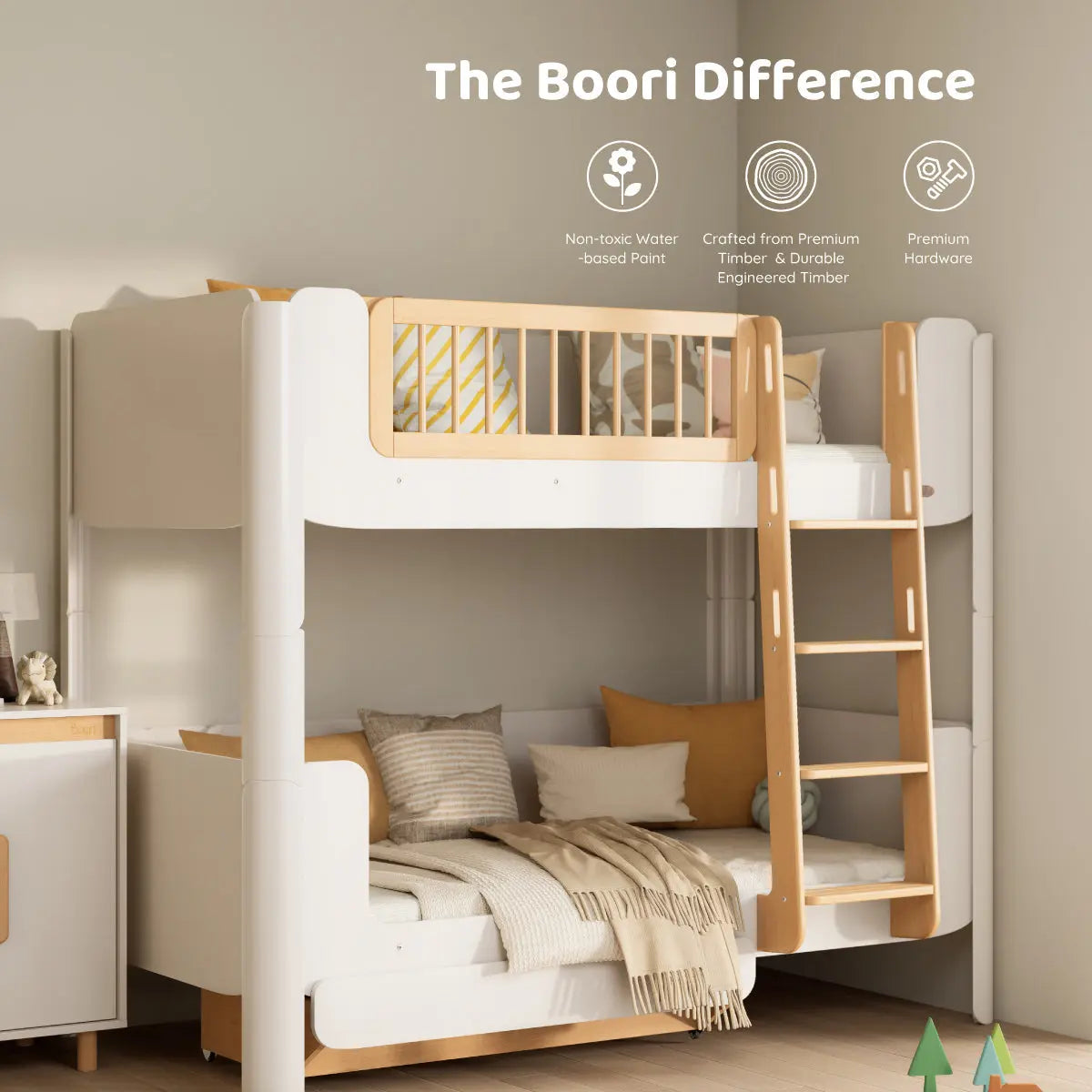 Boori Yarra King Single Bunk Bed shown in a shared bedroom