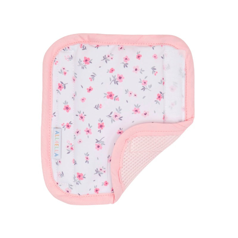 Pink Petals harness covers fitted to pram straps