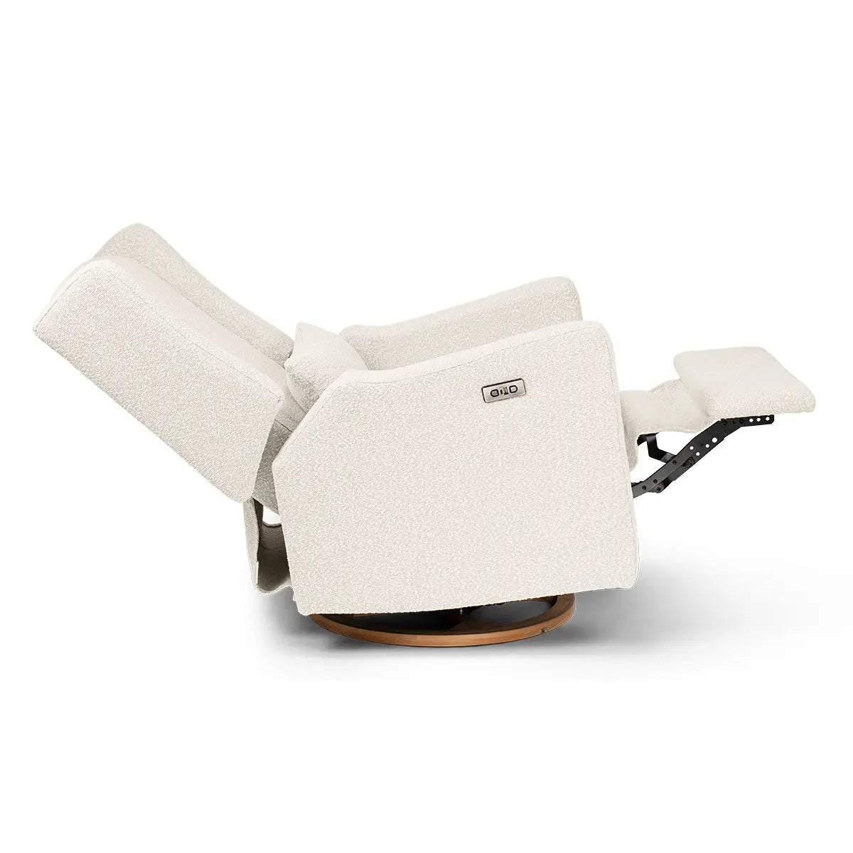 COCOON BONDI Vanilla Boucle glider — fully reclined position showing chair length 91cm