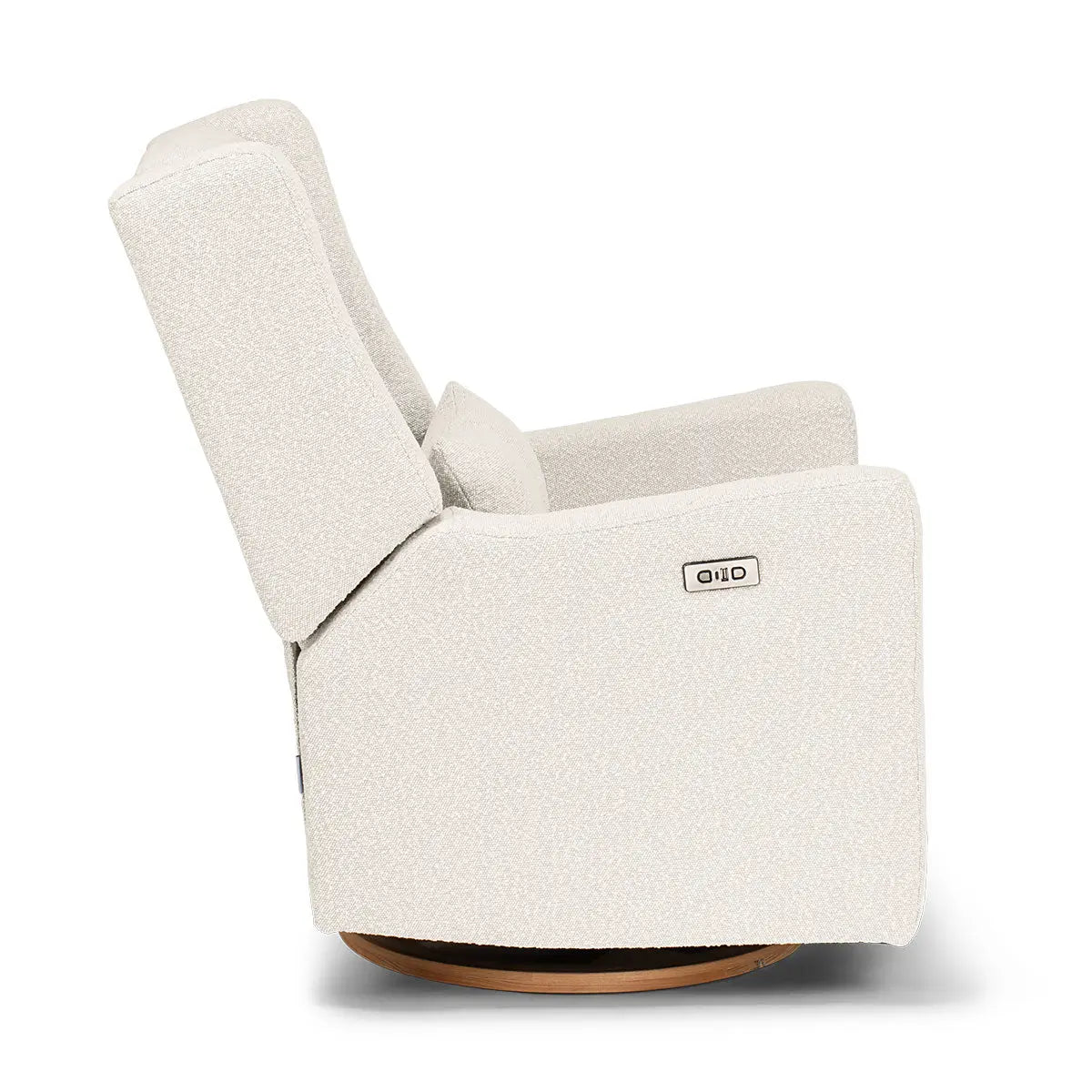 COCOON BONDI Electric Recliner Glider in Vanilla Boucle — parent seated and relaxed in nursery