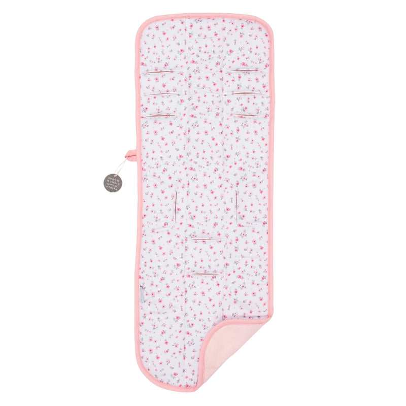Pink Petals cooling pram liner in a stroller