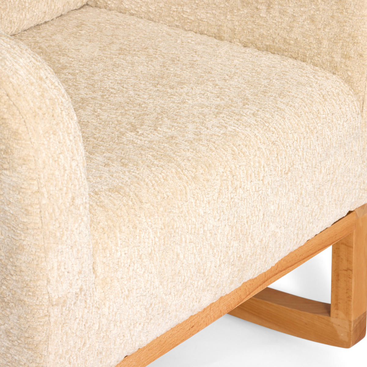 Cariboo Myla boucle seat and armrest detail