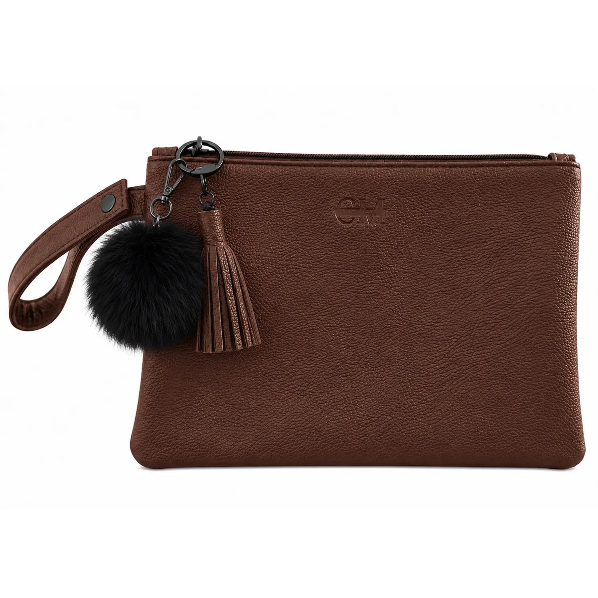 Coco Mae Black bag charm on a Coco Brown Tassel Clutch