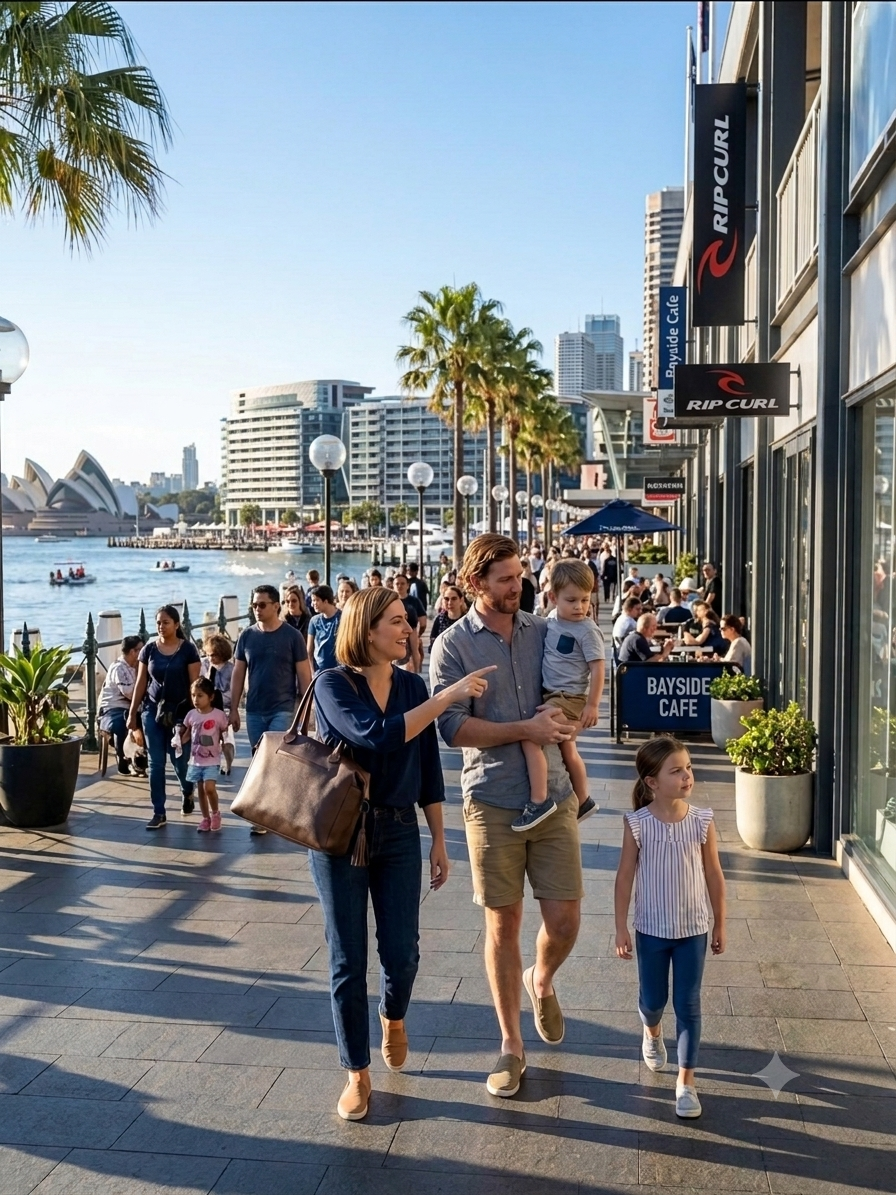 Family walking the city with the Coco Mae Como tote