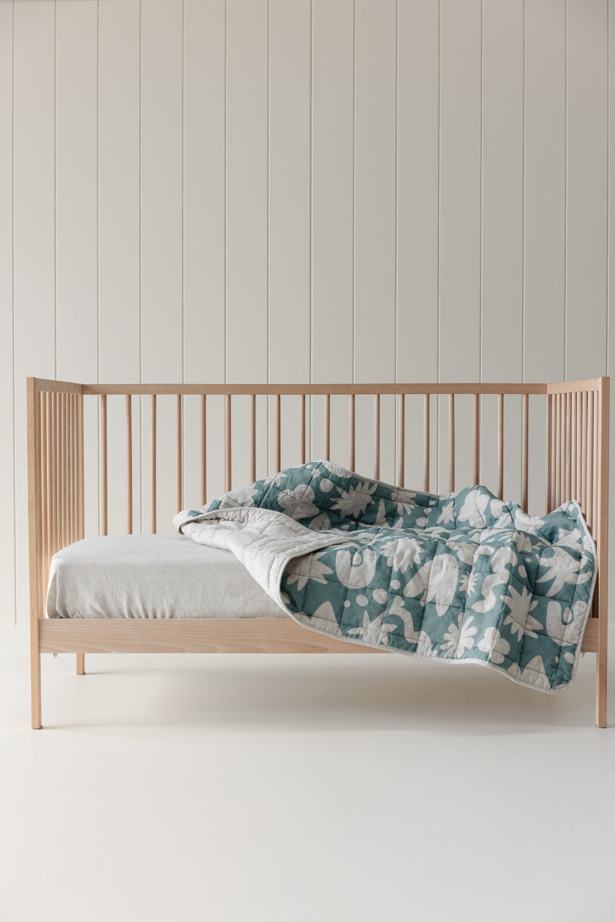 Linen Label rectangle toddler blanket and play mat in Opal Sage Print and Oat