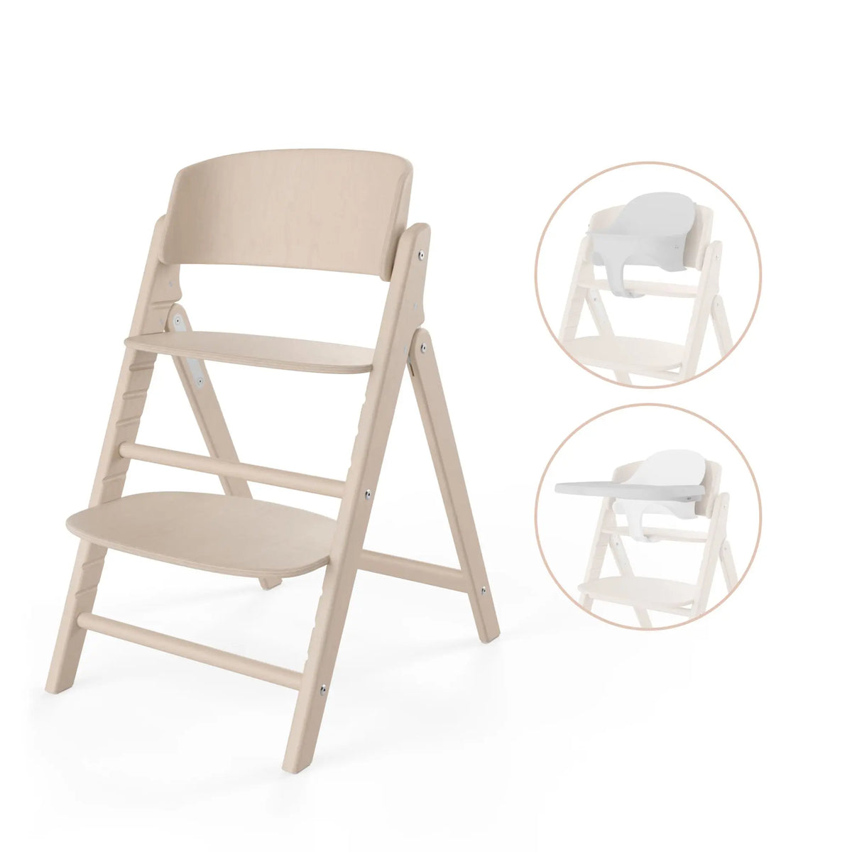Cybex Click & Fold 3-in-1 wooden high chair in All Natural with Baby Set and tray