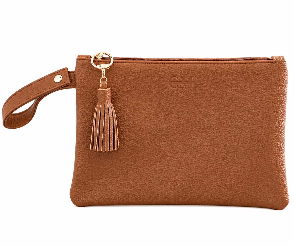 Coco Mae Tassel Clutch nappy clutch in Tan