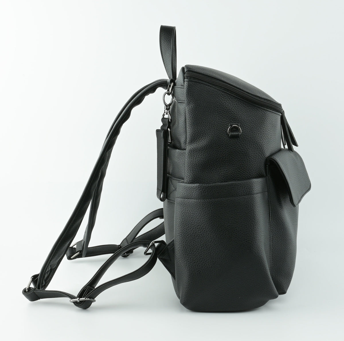 Coco Mae Lyon nappy backpack side view, Black