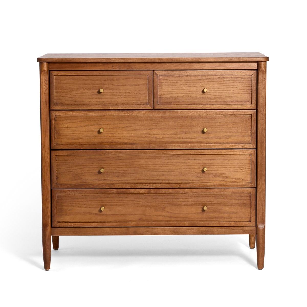 Cariboo Marlow walnut dresser, front view with five drawers