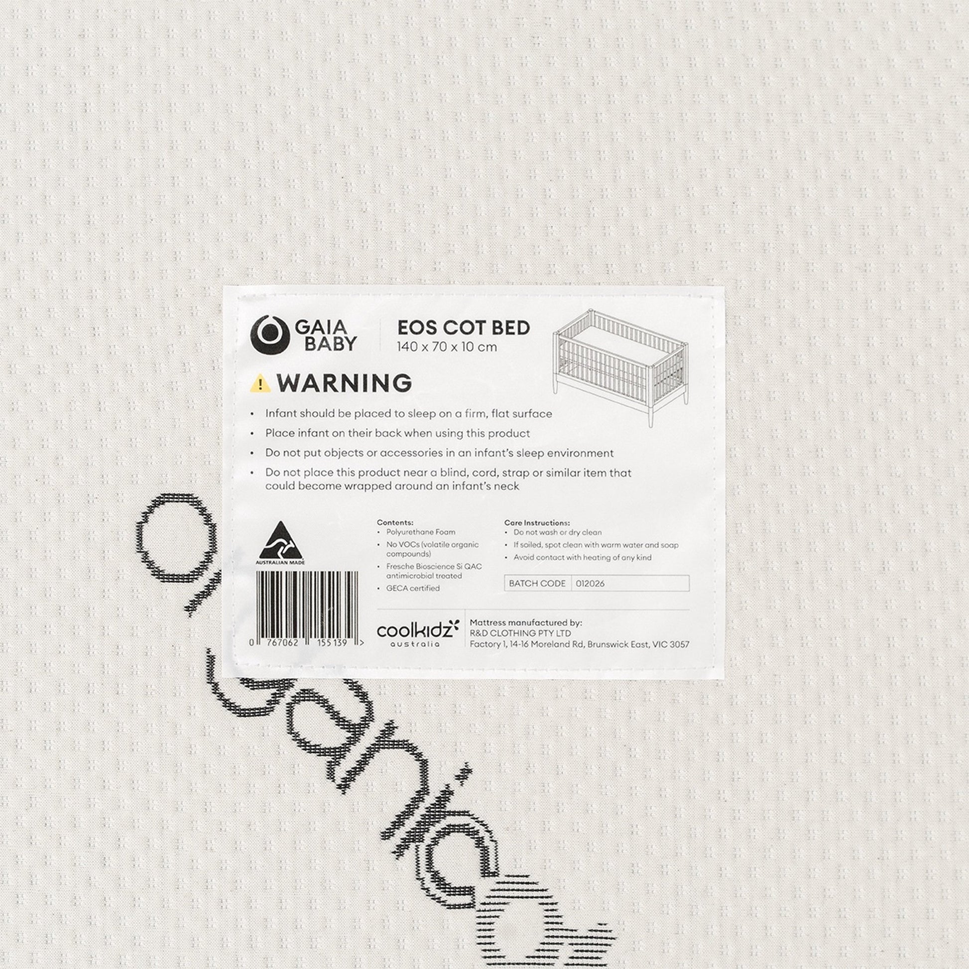 Gaia Eos Cot Mattress — close-up of breathable organic cotton removable cover